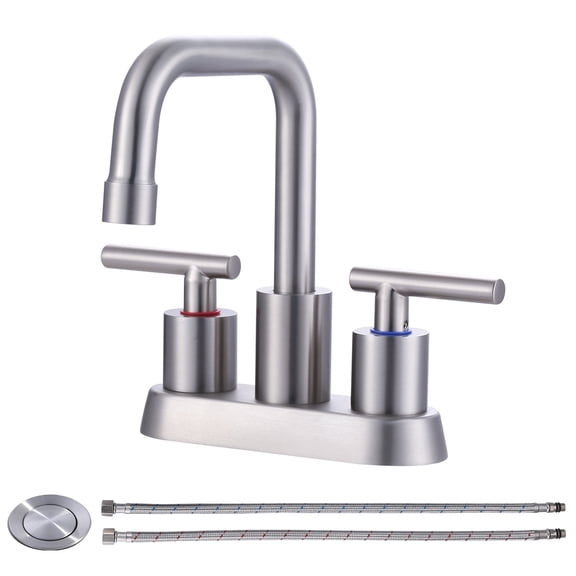 WOWOW 4 in. Centerset Double Handle 360° Rotation Spout Bathroom Faucet with Drain Kit Included