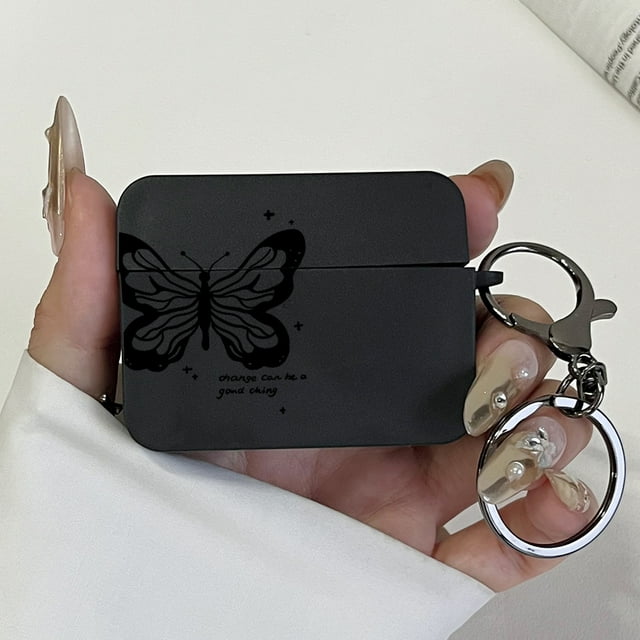 Black Butterfly Pattern Earphone Case for Apple AirPods 1/2/3/4 Protective Headphones Case with Hook for AirPods Pro3/Pro2/Pro