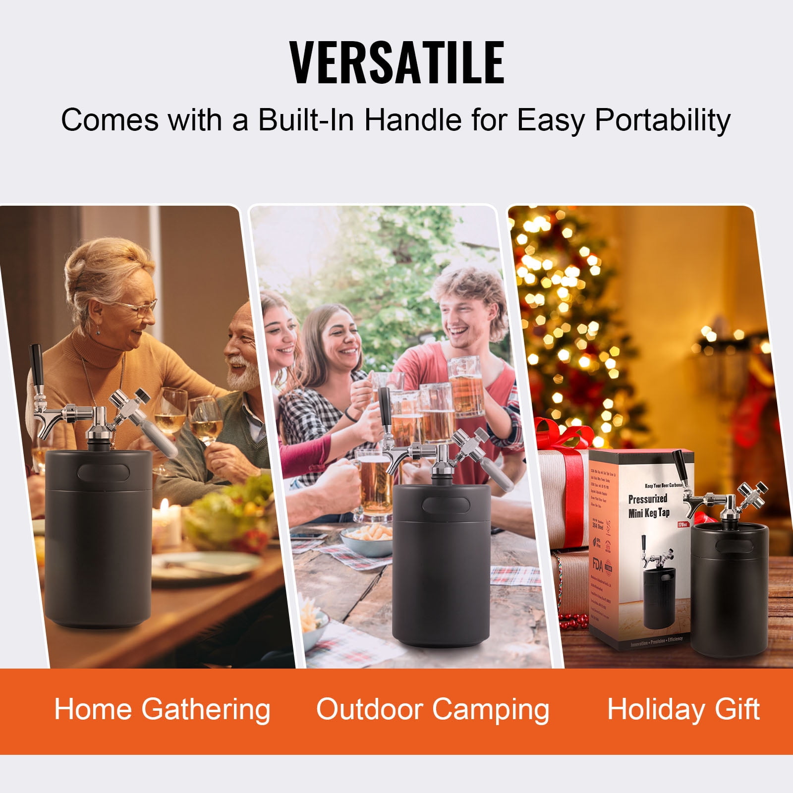 VEVOR Beer Growler Tap System Pressurized Growler Mini Beer Keg Draft Beer Growler with Pressure Display Homebrew 170 Oz/5 L Black
