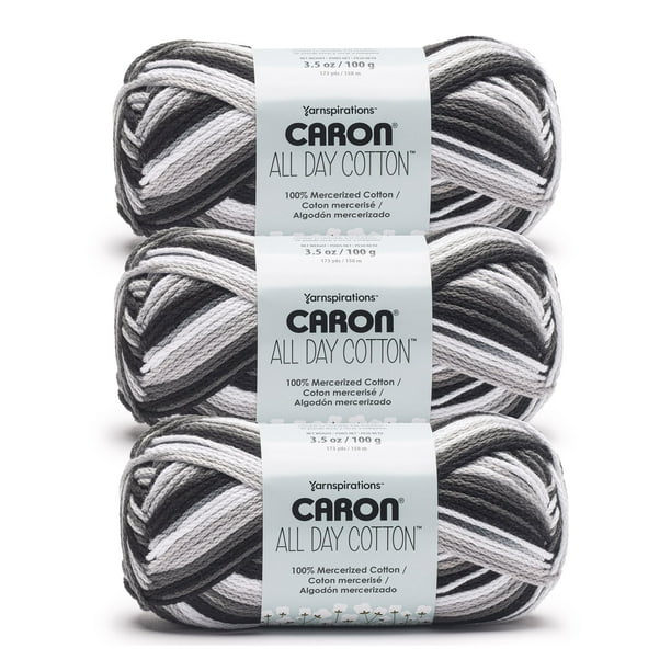 Paquete de 3 madejas de hilo Caron All Day Cotton 100% algodón mercerizado