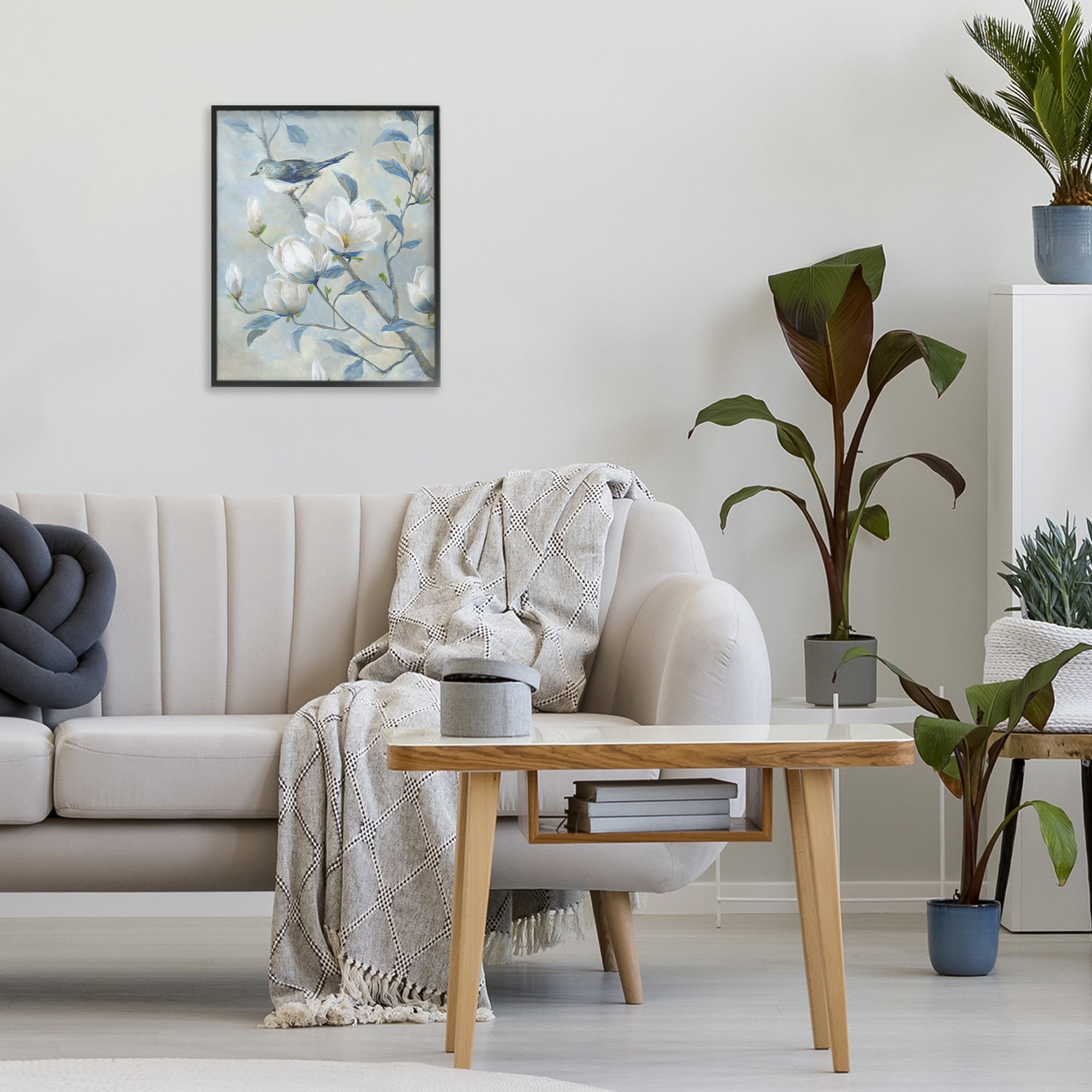 Stupell Industries Blue Bird in Magnolia Tree Black Framed Giclee Art, design by Nan