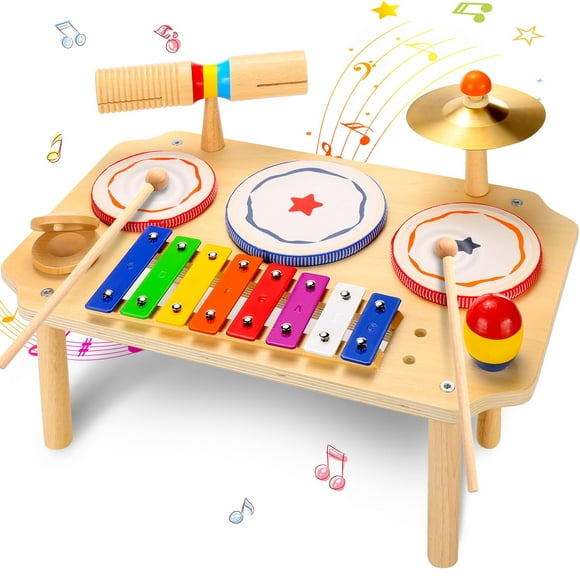 OATHX Kids Drum Set, Musical Instruments for Toddlers Learning Toys, Wooden Xylophone Set Music Toy