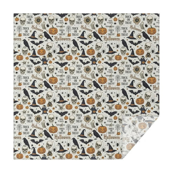 Beige Halloween Pumpkin Skull Bat Pattern Square Tablecloth,Waterproof Square Table Cover,Wipeable Spillproof Washable Table Cover for Home Kitchen Party Decor 42"X42"(107x107cm)