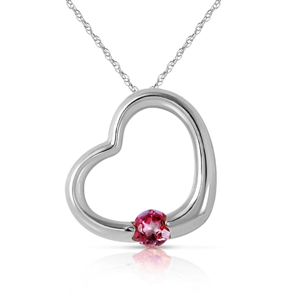 Galaxy Gold 14K Solid White Gold 16" Open Heart Pendant Necklace with a Genuine Pink Topaz Drop, 14"-24" Sizes, Symbol of Affection