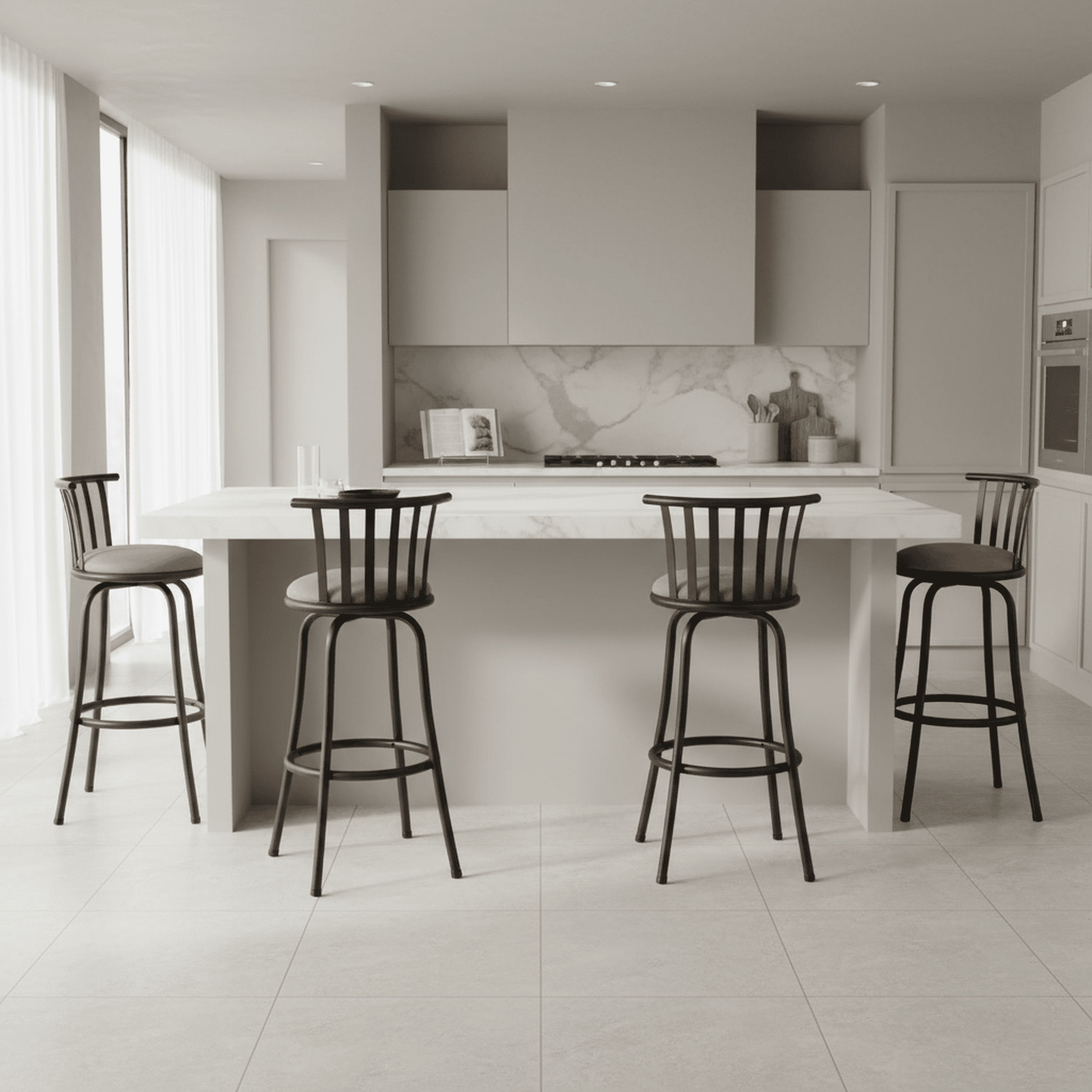 FurnitureR Modern Swivel Bar Stools Set of 4, 24" - 29" Adjustable Counter Height Chairs with Low Back and Sturdy Metal Frame, Brown Suede Seat for Kitchen Island, Dining Room and Home Bar