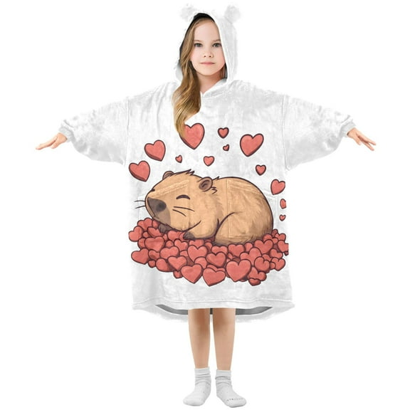 joogoo Wearable Blanket Hoodie Capybara Hearts for Flannel Sherpa Pocket 3-14 YR M
