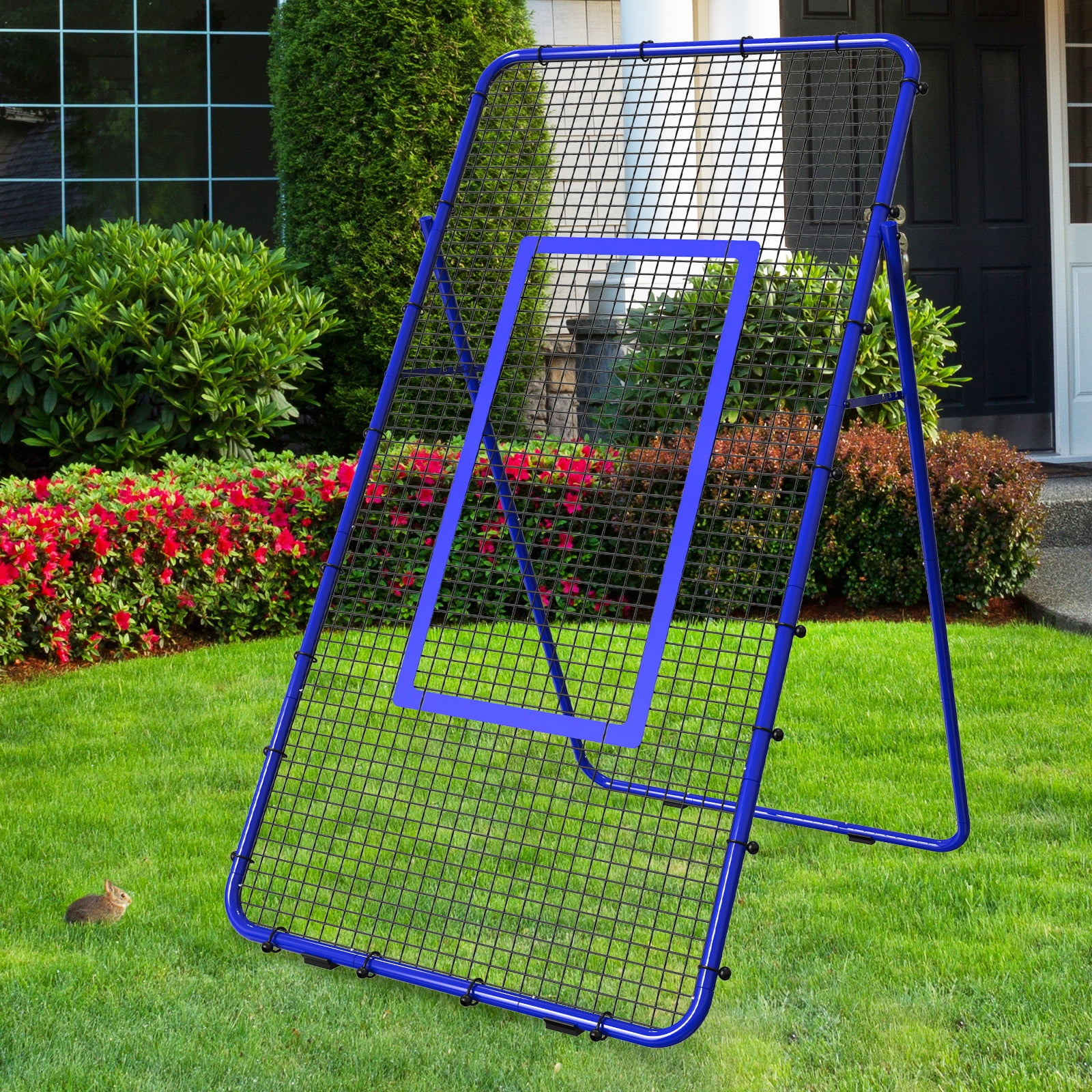 Adjustable 7x4 FT Sports Rebounder Net – Volleyball, Soccer, Baseball & Tennis Training Equipment for Backyard, Portable Hitting & Serving Practice，Blue