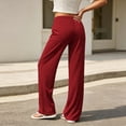 thumbnail image 5 of Women's Soft Polyester Straight Leg Loose Pants, Elastic Waist Tummy Control Casual Trousers with Pockets, Solid Color Relaxed Fit Pull On Bottoms, for Everyday Wear, Work,, 5 of 7