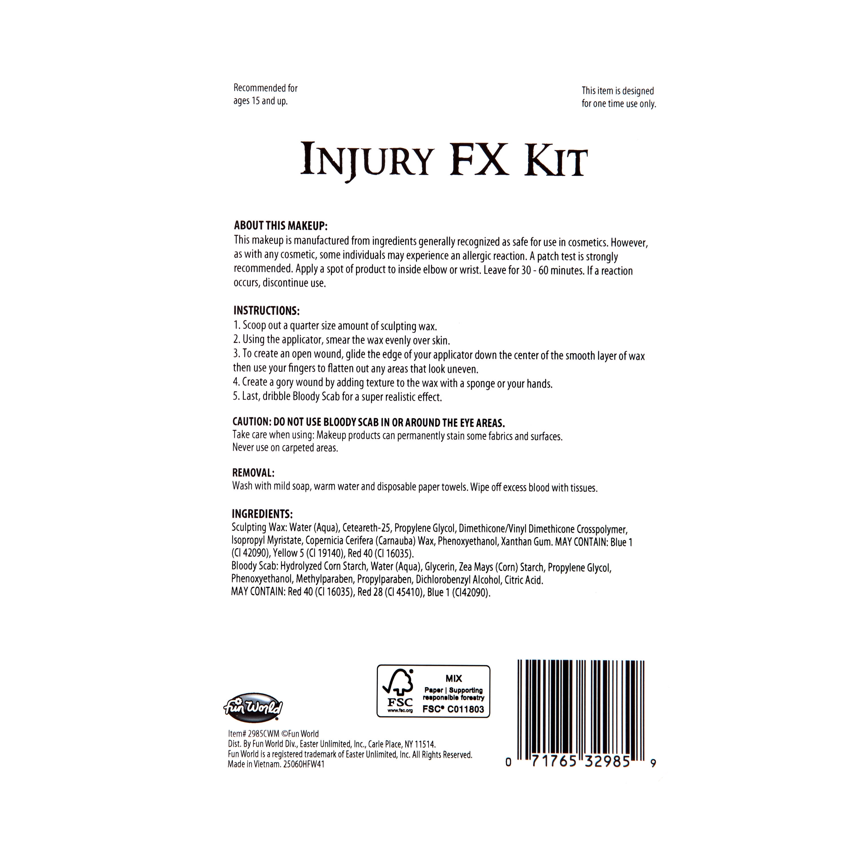 Injury FX Makeup Kit, includes Sculpting Wax and Fake Blood, Halloween Make-Up for Adults, by Fun World