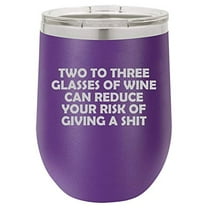 12 oz Double Wall Vacuum Insulated Stainless Steel Stemless Wine Tumbler Glass Coffee Travel Mug With Lid Two To Three Glasses Of Wine Can Reduce Risk Funny (Purple)