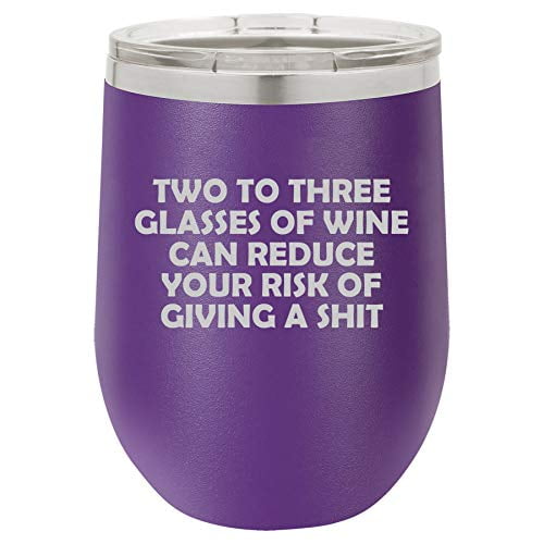 12 oz Double Wall Vacuum Insulated Stainless Steel Stemless Wine Tumbler Glass Coffee Travel Mug With Lid Two To Three Glasses Of Wine Can Reduce Risk Funny (Purple)