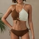 thumbnail image 4 of Trajes de baño Amzcrzy Tankini para mujer, trajes de baño, trajes de baño, bikini, moda para mujer, bikini con tirantes en contraste de color dividido, traje de baño de dos piezas, café, M, 4 of 7