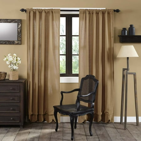 Cotton Modern Curtain - Natural Black Tan Primitive Curtains Veranda Burlap Tan Check Rod Pocket Cotton Tie Back(s) Buttons Cotton Burlap Panel Pair