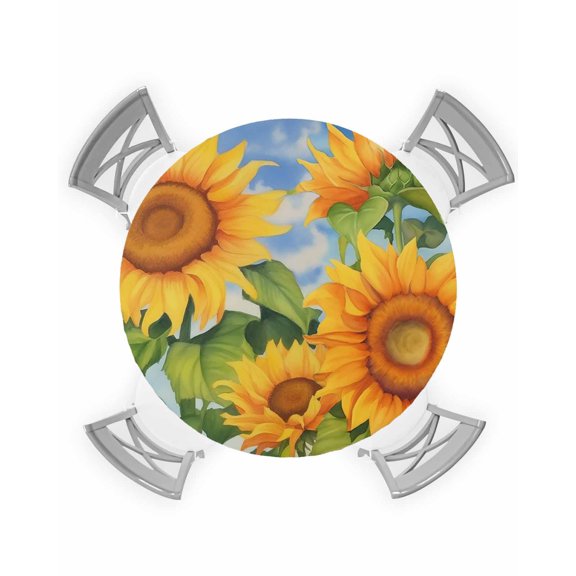 nqOlkjepod Sunflowers Round Tablecloth, Fitted Table Cover with Elastic for 45"-54" Round Tables, Watercolor Summer Flowers Botanical Table Cloth Outdoor Indoor Dinning Party Waterproof Tablecloths
