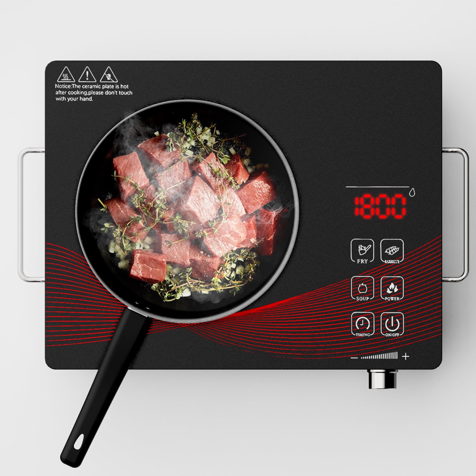 Graceall 1800W Infrared Hot Plate for Cooking, Portable Single Burner Electric Stove, Compact Ceramic Cocinas Electricas de Mesa with Timer, Adjustable Power, and Safety Protection for Home & Outdoor