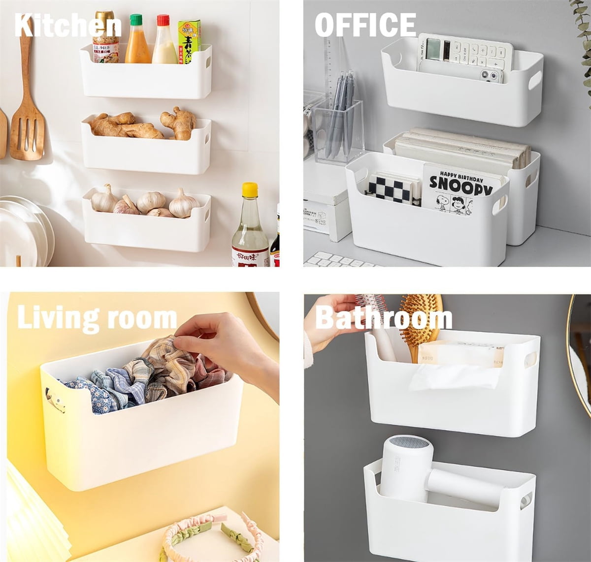 4 Pack Adhesive Cabinet Door Organizer, GIXUSIL No Drilling Wall Mounted Pantry Door Organizer, Bin Holder for Lid Kitchen Wall Under Sink Basket, Organizer Storage for RV Kitchen Bathroom
