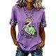 thumbnail image 1 of Tops Casuales de Otoño para las Mujeres Cuello Redondo Carnaval Impreso Blusa, Camiseta de Manga Corta para el Uso Diario Del Festival, 1 of 2