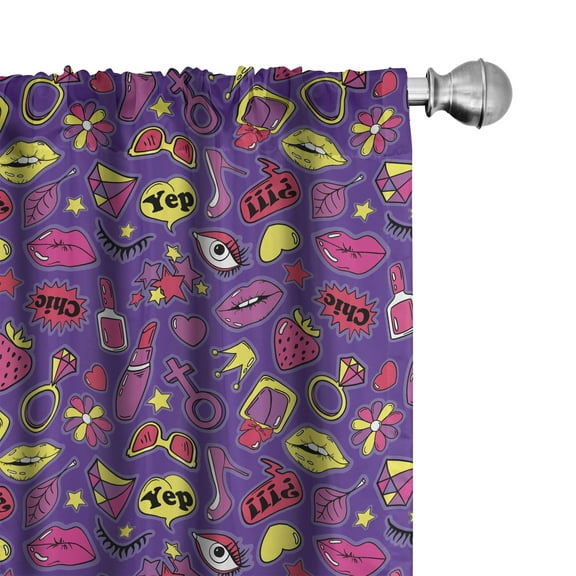 Ambesonne Retro Curtains, 90s Cartoon Design Pattern, Pair of 28"x95", Multicolor