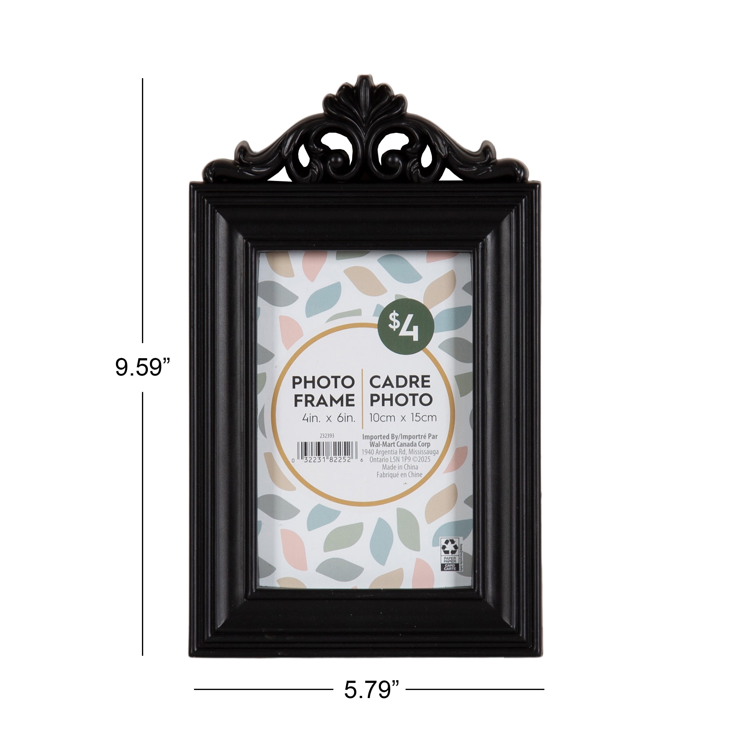 DesignOvation Cantua 4" x 6" Black Decorative Tabletop Picture Frame