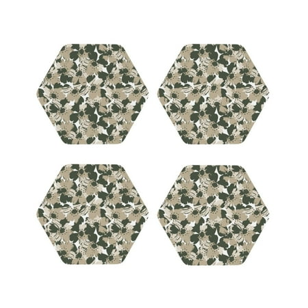 

Leather Coasters Set of 4 - Flower Camouflage Lightweight Non-Slip Drink Coasters for Desk Anti-Scalding Desk Cup Coasters for Office Table Decor Hexagon
