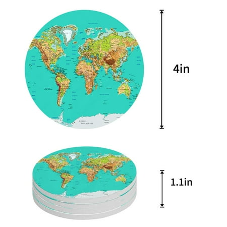 

ZHANZZK World Map Set of 4 Round Coaster for Drinks Absorbent Ceramic Stone Coasters Cup Mat with Cork Base for Home Kitchen Room Coffee Table Bar Decor