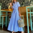 thumbnail image 1 of Puntoco Vestido De Manga Corta Con Cuello En V, Vestido Largo Suelto De Manga Corta A Rayas De Verano Para Mujer, Azul S, 1 of 7