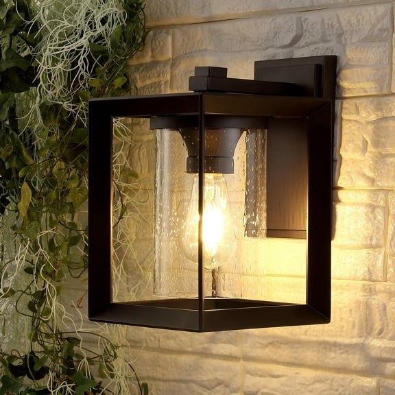 JONATHAN Y Vaughn 7.25" 1-Light Iron/Glass Modern Rustic Cube LED Outdoor Sconce, Oil Rubbed Bronze (Set of 2)