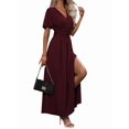 thumbnail image 2 of Women'S Summer Dresses Short Sleeve Maxi Dress Casual V Neck Flowy Sundress Wine Red XXL, 2 of 9