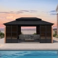 thumbnail image 2 of PURPLE LEAF 12 X 18 Hardtop Gazebo Outdoor Wood Grain Aluminum Frame Galvanized Steel Double Roof Netting and Curtains Patio Deck Backyard Garden, 2 of 9