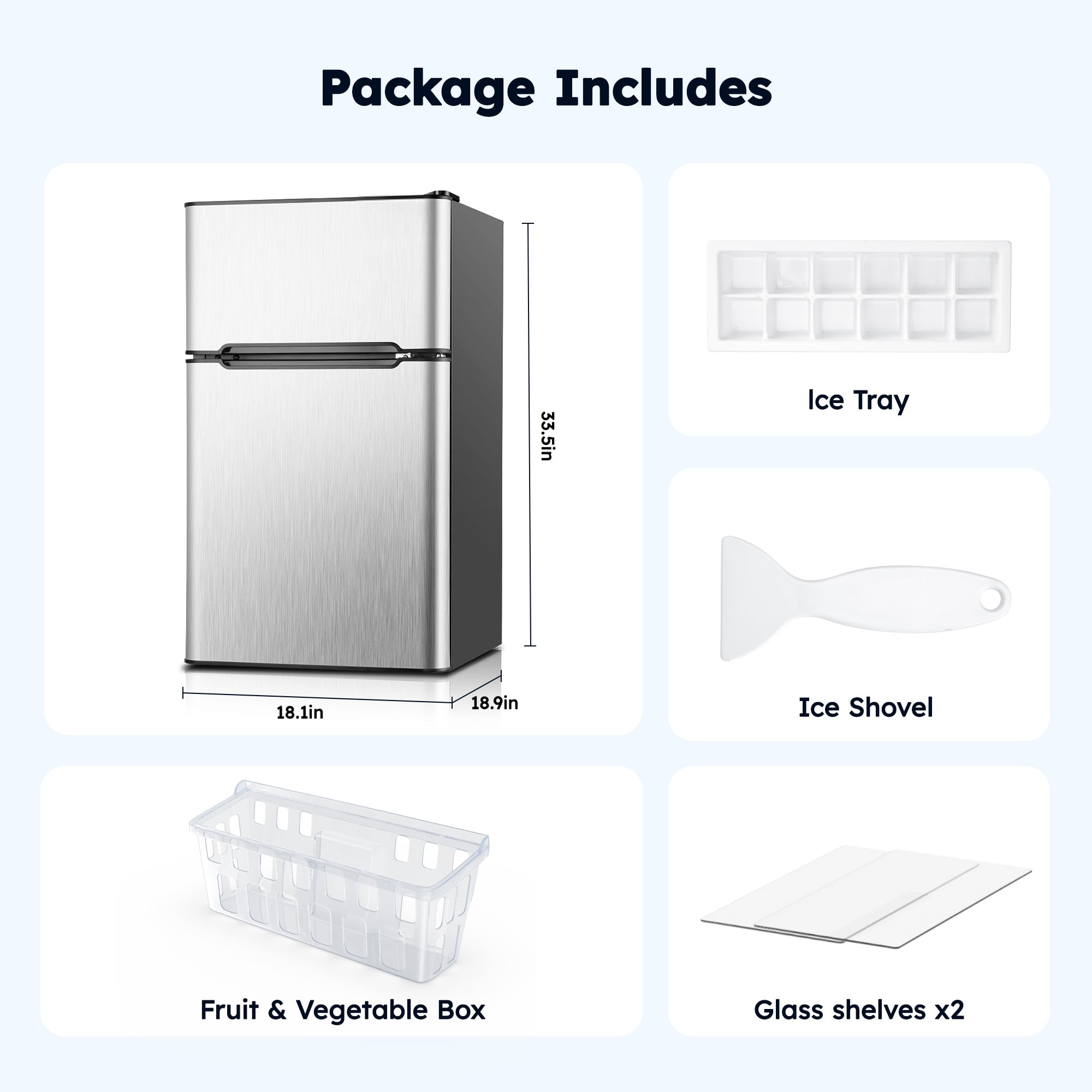 Simzlife 3.2 Cu ft Mini Refrigerator with Freezer, Two Door Compact Small Fridge Adjustable Removable Shelves, Sliver