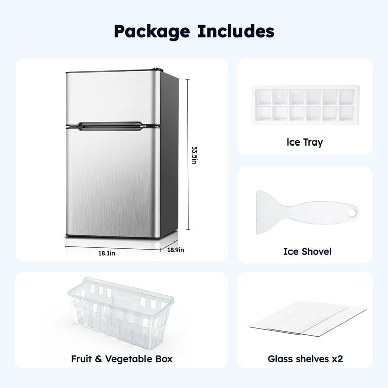 SIMZLIFE 3.2 Cu Ft Mini Refrigerator with Freezer, Silver Compact