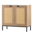 thumbnail image 3 of Set of 2 Rustic Accent Storage Cabinet with 2 Rattan Doors, Mid Century Natural Wood Sideboard Furniture for Living Room, 3 of 6