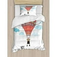 thumbnail image 3 of Cartoon Duvet Cover Set, Inspirational Words Say Yes to New Adventures Hand Drawn Hot Air Balloon, Decorative 3 Piece Bedding Set with 2 Pillow Shams, King Size, Coral Sky Blue, by Ambesonne, 3 of 3