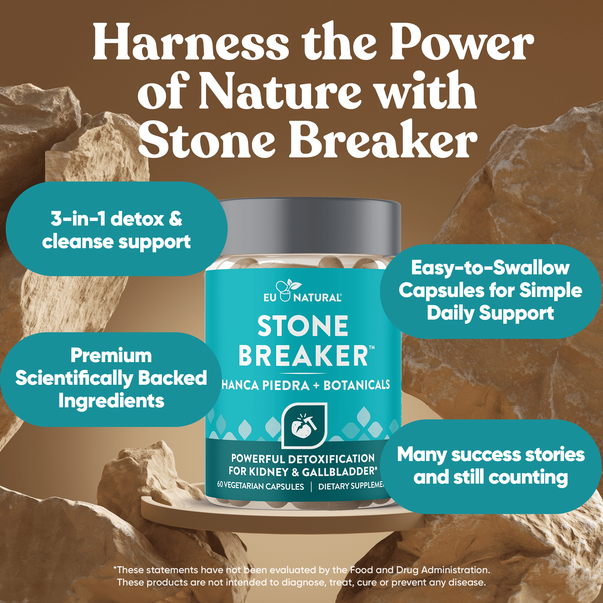 Eu Natural  Stone Breaker Chanca Piedra – 60 Vegetarian Capsules