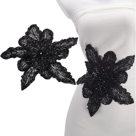 Black 3D Sequin Flower Applique Sparkly Sew on Sequins Lace Patch with Brooch Pin Double-Layer Lace Applique Floral Pattern Patch for Party Dresses DIY Sewing Fabric Gothic Costumes Decor 1pc