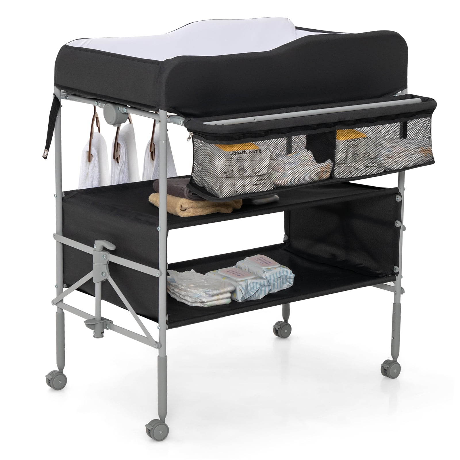 Costway Foldable Baby Changing Table w/ Wheels & Height Adjustment