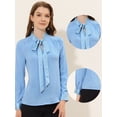 thumbnail image 2 of INSPIRE CHIC Blusa de gasa de oficina de trabajo de manga larga con cuello de pajarita para mujer Azul claro XL, 2 of 4