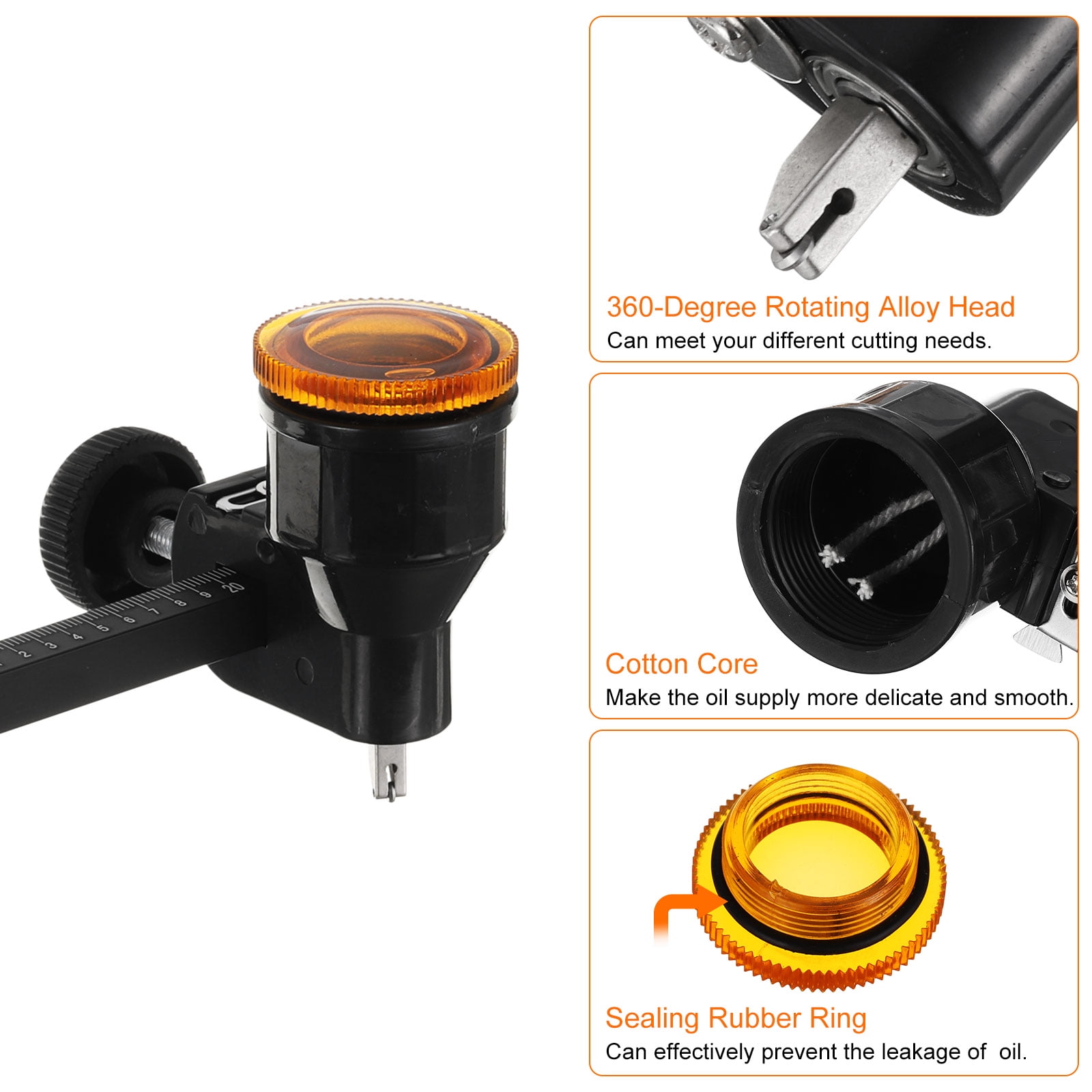 Oil-Filled Circular Glass Cutter 1.6"-19.7" Adjustable with Suction Cup for Glass, Black
