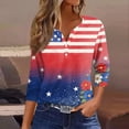thumbnail image 2 of 250th Anniversary USA Shirts Women Plus Size 3/4 Sleeve T-Shirts Casual USA Flag Print Pullover Independence Day Patriotic Tops 4th of July Celebration Party V Neck Blouses Multicolor 2XL, 2 of 6