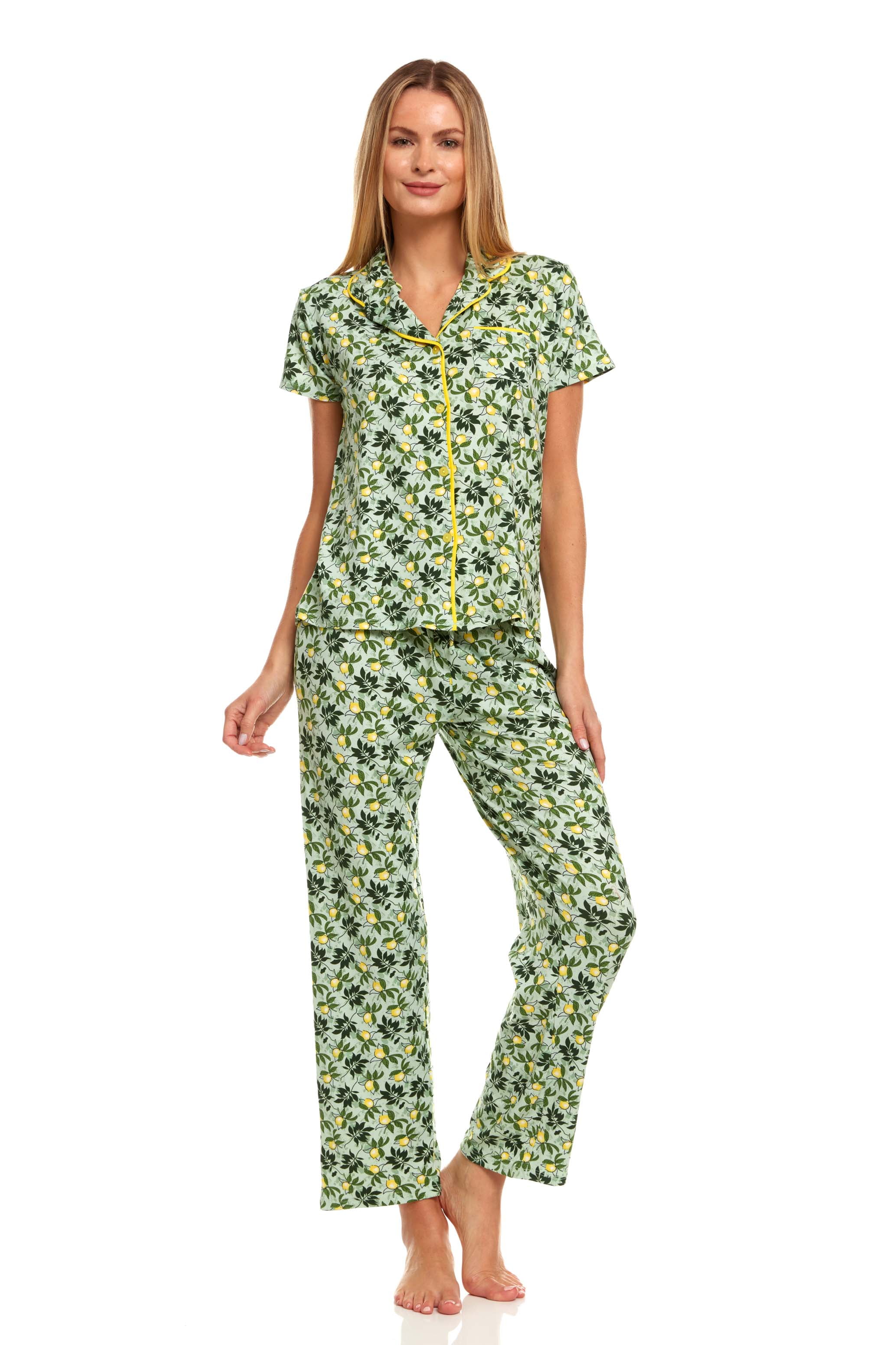 Womens Sleepwear Pajamas Set Woman Short Sleeve Button Down Set