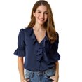 thumbnail image 1 of BluDe ManDe CampaCon Cuello En V Y Volantes PaMujer, BluCampesiDe GaInformal Vintage De Verano Azul marino M, 1 of 6