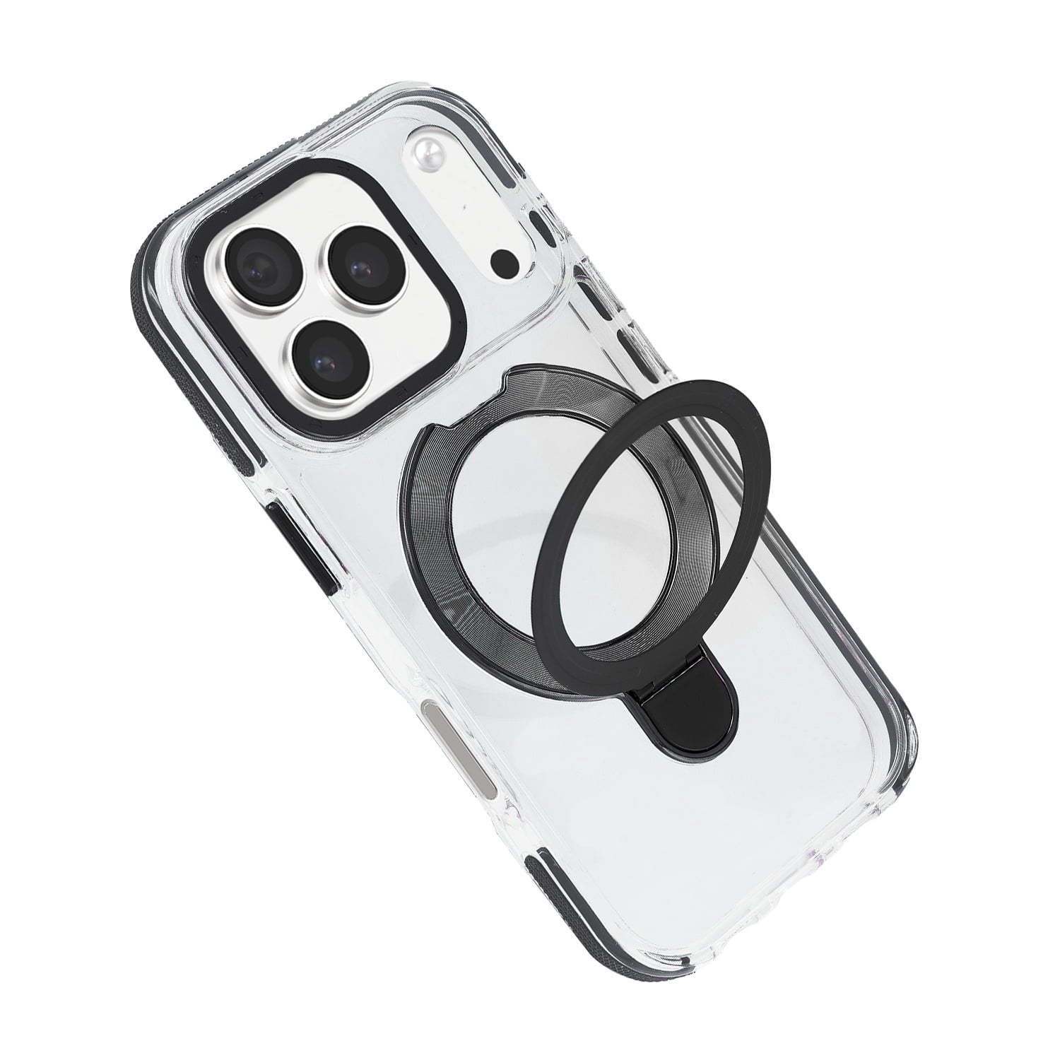 Transparent Case with Wireless Charging Kickstand for iPhone 17 Pro Max - Black