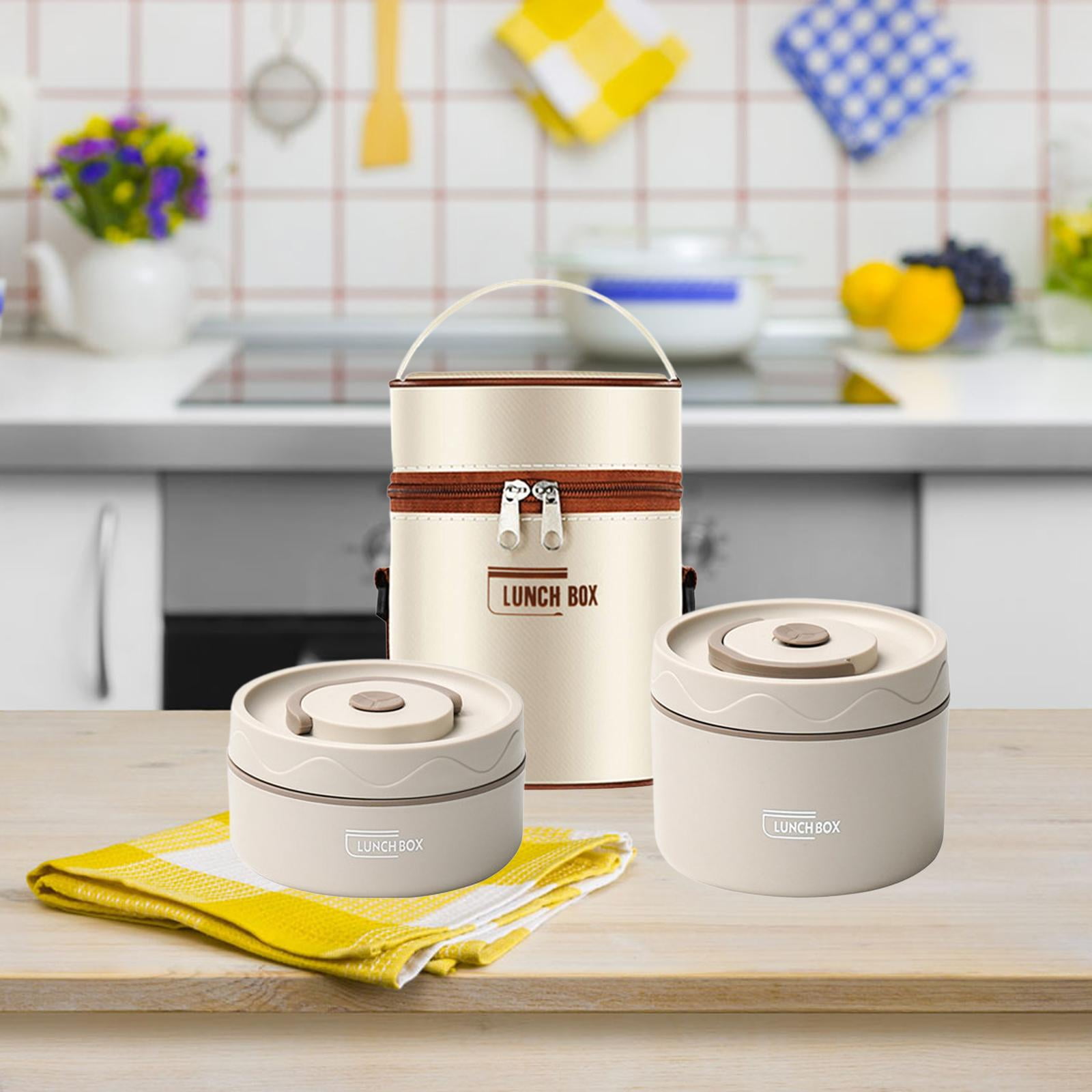Fiocias 2Pcs Insulated Lunch Boxlunch Box Mess Tin Food Storage with Lid Bento Box Lunch Beige