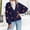 Dark Blue, variant on LEKODE Women Pumpkin Embroidery V Neck Button Down Bubble Long Sleeve Cropped Relaxed Fit Knit Cardigan Casual Fall Holiday Layering Outerwear Beige L