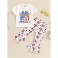 thumbnail image 3 of Toddler Baby Girl 4th Of July Outfits Short Sleeve T-Shirt Stars Stripes Bell Bottoms Summer 2PCS Clothes, 3 of 9