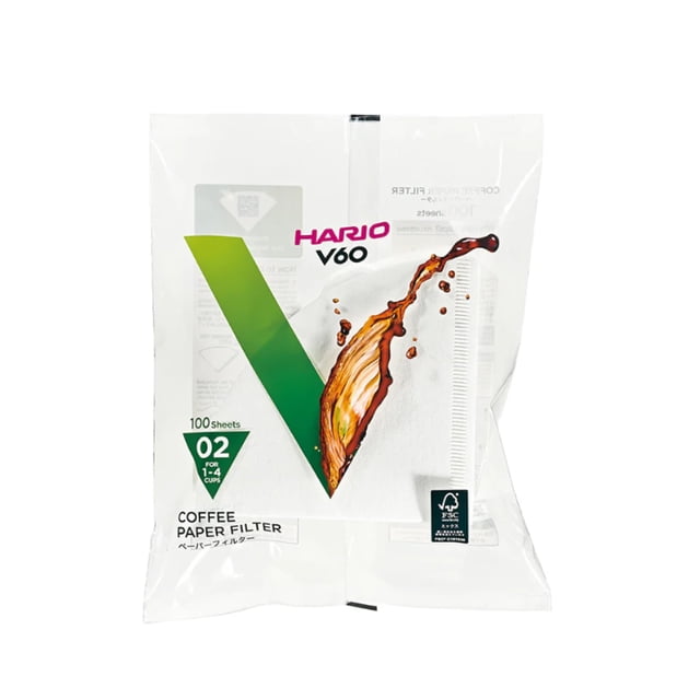 Hario V60 Filtros de café de papel de un solo uso, filtros de cono tamaño 02, blanco, en caja, 100 unidades