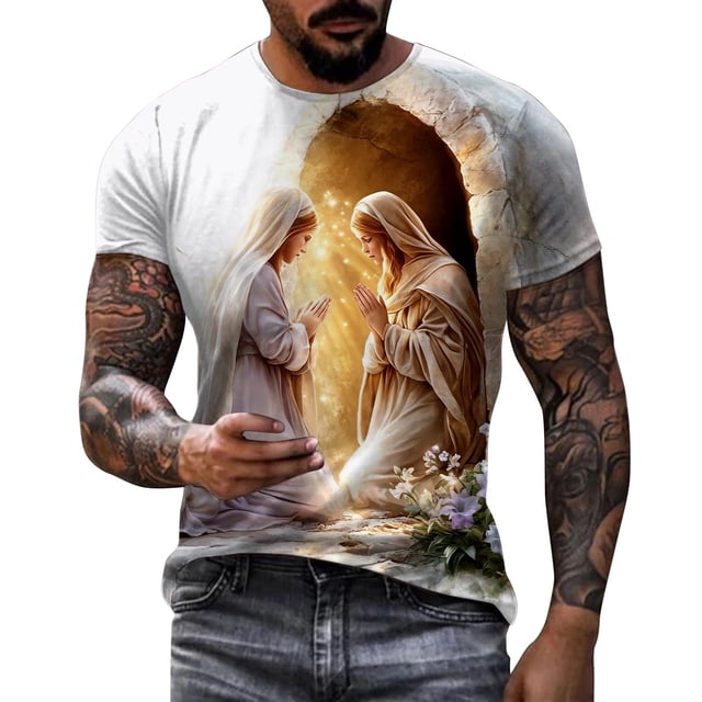 LUOGENLI T-shirts pour Homme pour Hommes T-Shirt de Pâques à Imprimé de Lettres à Manches Courtes à Col Rond T-Shirt Floral Tendance de Mode Chandail de Base 4xlt T-shirts pour Hommes T-shirts Graphiques Pâques Beige m