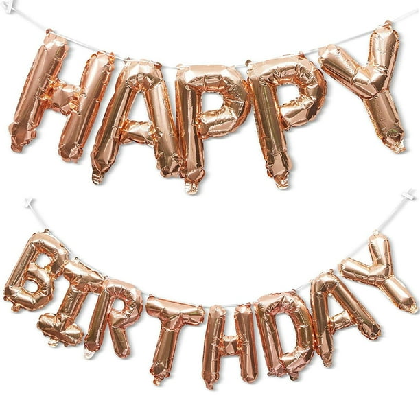 happy birthday rose gold foil letters 16 balloons banner for party