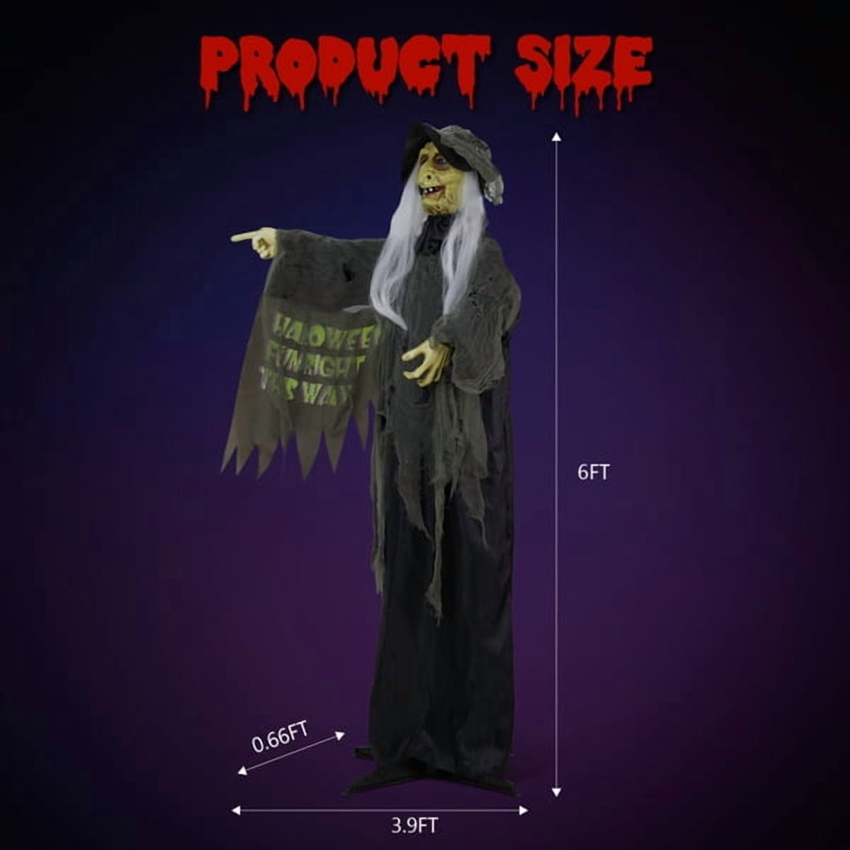 6FT Halloween Standing Decoration - Sensor-Activated (LED Eyes/Sounds/Swaying), Weather-Resistant Synthetic Fiber for Yard/Garden