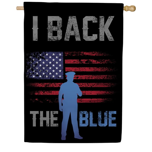 America Forever I Back the Blue House Flag, 28 x 40 inch Double Sided, Police Officer Support Banner, Law Enforcement Decor, Outdoor Yard Decoration, Thin Blue Line Patriotic Display